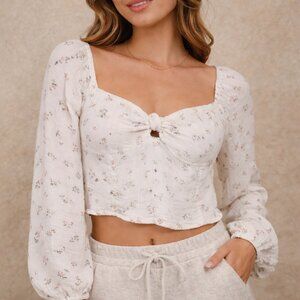 Billabong Romantic Floral Smocked Crop Top | Size Medium